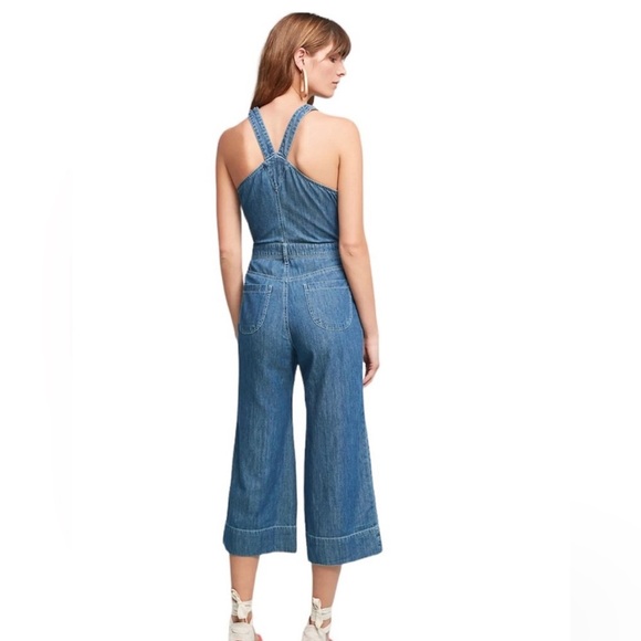 EUC Anthropologie Pilcro and the Letterpress Femme Denim Jumpsuit Romper Size 8P - Picture 2 of 10